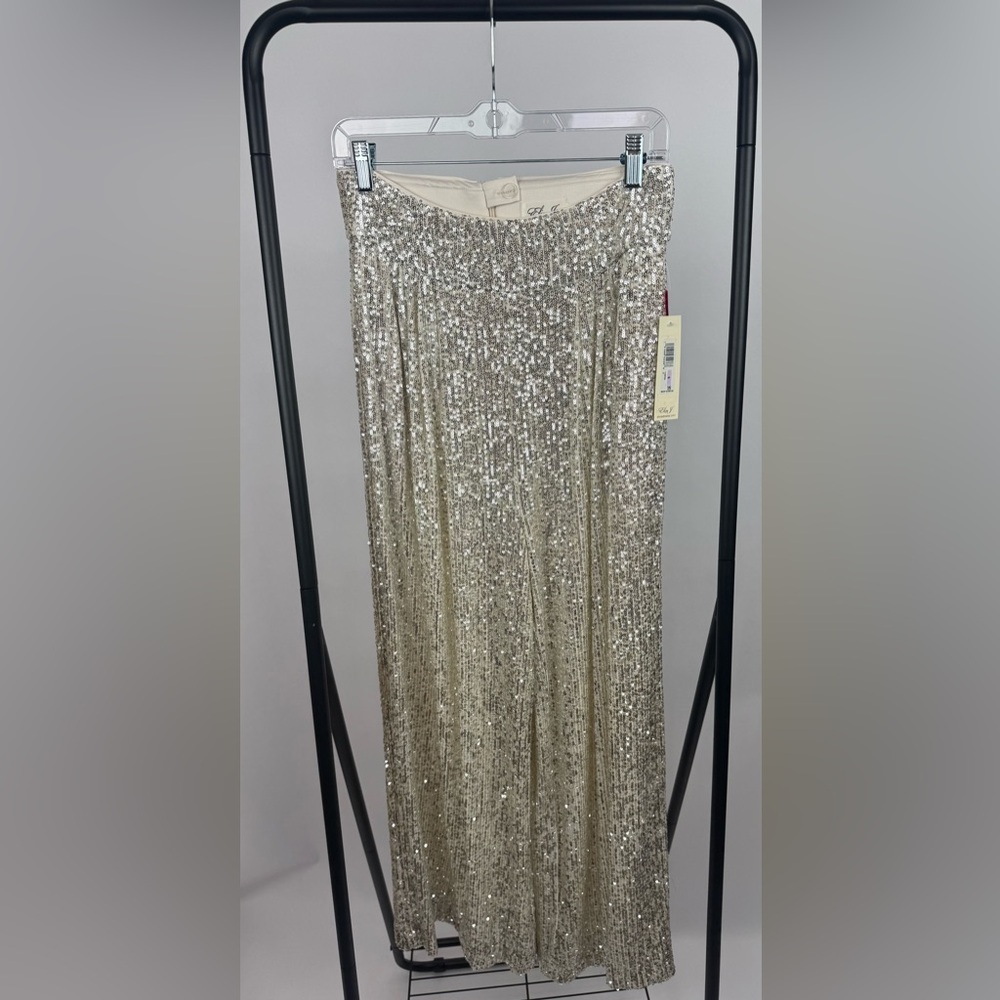 Eliza J Gold Sequin Wide Leg Pants Womens 6 NWT High Rise Glam Evening - Picture 2 of 6
